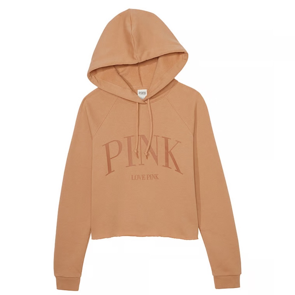 Victoria’s Secret PINK EVERYDAY FLEECE HOODIE CROPPED XS BROWN TAN BEIGE fall